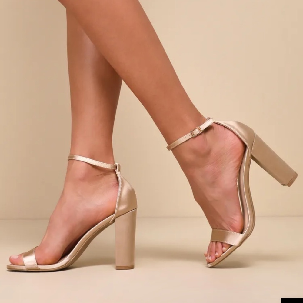 Taylor Champagne Satin Ankle Strap Heels